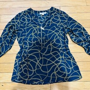 Michael Kors Navy and Gold Chain Pattern Blouse